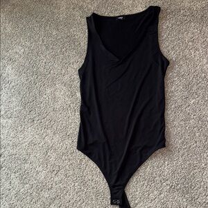 Black Sleeveless Bodysuit V Neck
